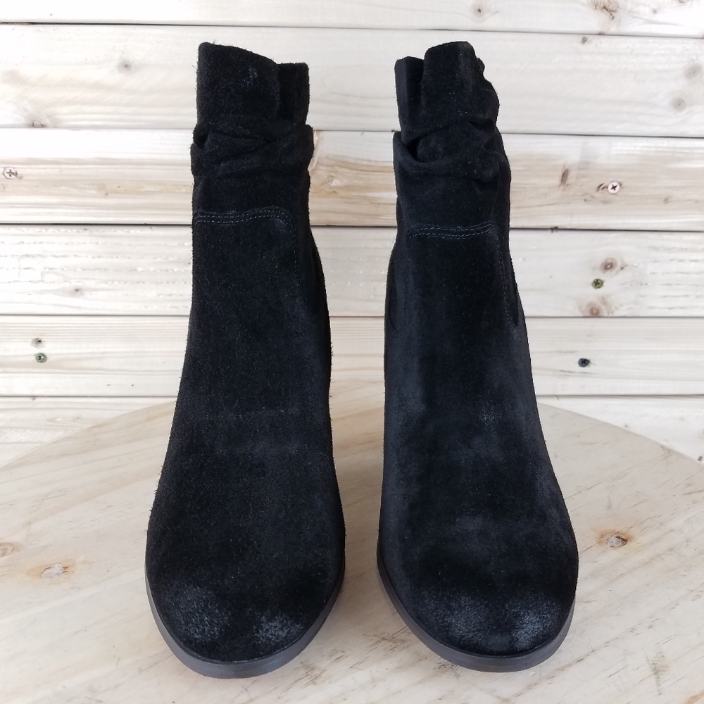 Distressed Western Biker 9 US Black Suede/Leather Slouch Heeled Bootie Boots NEW - Picture 4 of 14